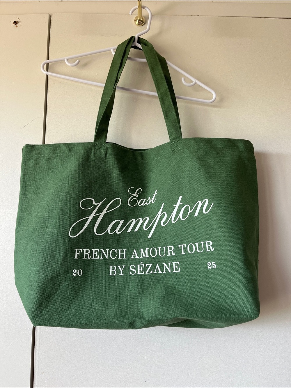 SEZANE Green East Hampton French Amour Tour Cotton Tote REUSABLE CATCHALL BAG - Picture 2 of 10